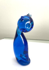 Vintage Viking ? PILGRIM ? Glass Cat Figurine Cobalt Blue 5