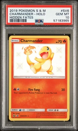 2019 POKEMON SUN & MOON HIDDEN FATES #SV6 CHARMANDER-HOLO PSA 10