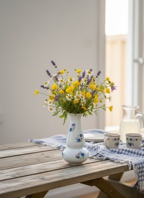 Vintage Ljubljana Porzellan Vase mit Blumenmuster / Tulpen - Tischkunst