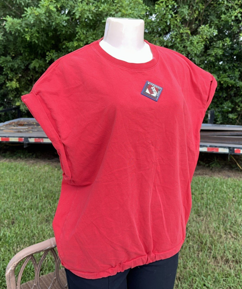 GIVENCHY RED CAP SLEEVE DRAWSTRING BOTTOM DETAIL … - image 6