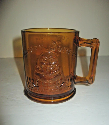 Vintage  Glass Children's Humpty Dumpty Tom Tom Piper's Son Amber Glass Mug