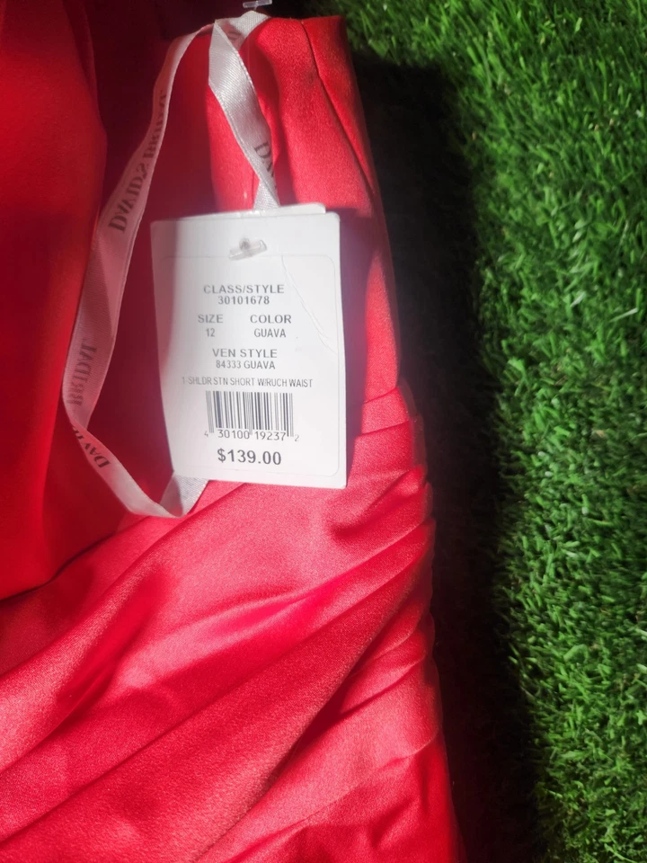 DAVIDS BRIDAL Women's 12 Pink Guava One Shoulder Satin Dress Bridesmaid Formal - Image 3 of 4