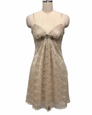 Guess Gold Lace Sequin Babydoll Dress Lined Fairy Cocktail Party Club Y2K Sz 4