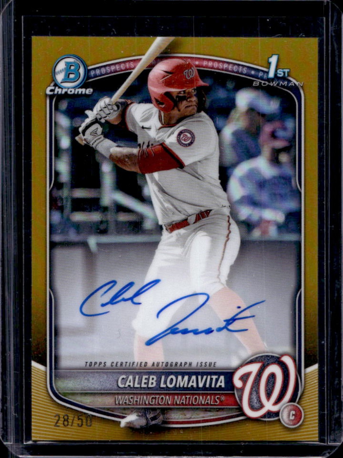 2025 Bowman Caleb Lomavita Chrome Auto Gold Refractor 1st Prospect #28/50