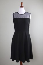 ELIE TAHARI $328 Black Crepe Sheer Yoke Detail A-Line Sleeveless Dress Size 12