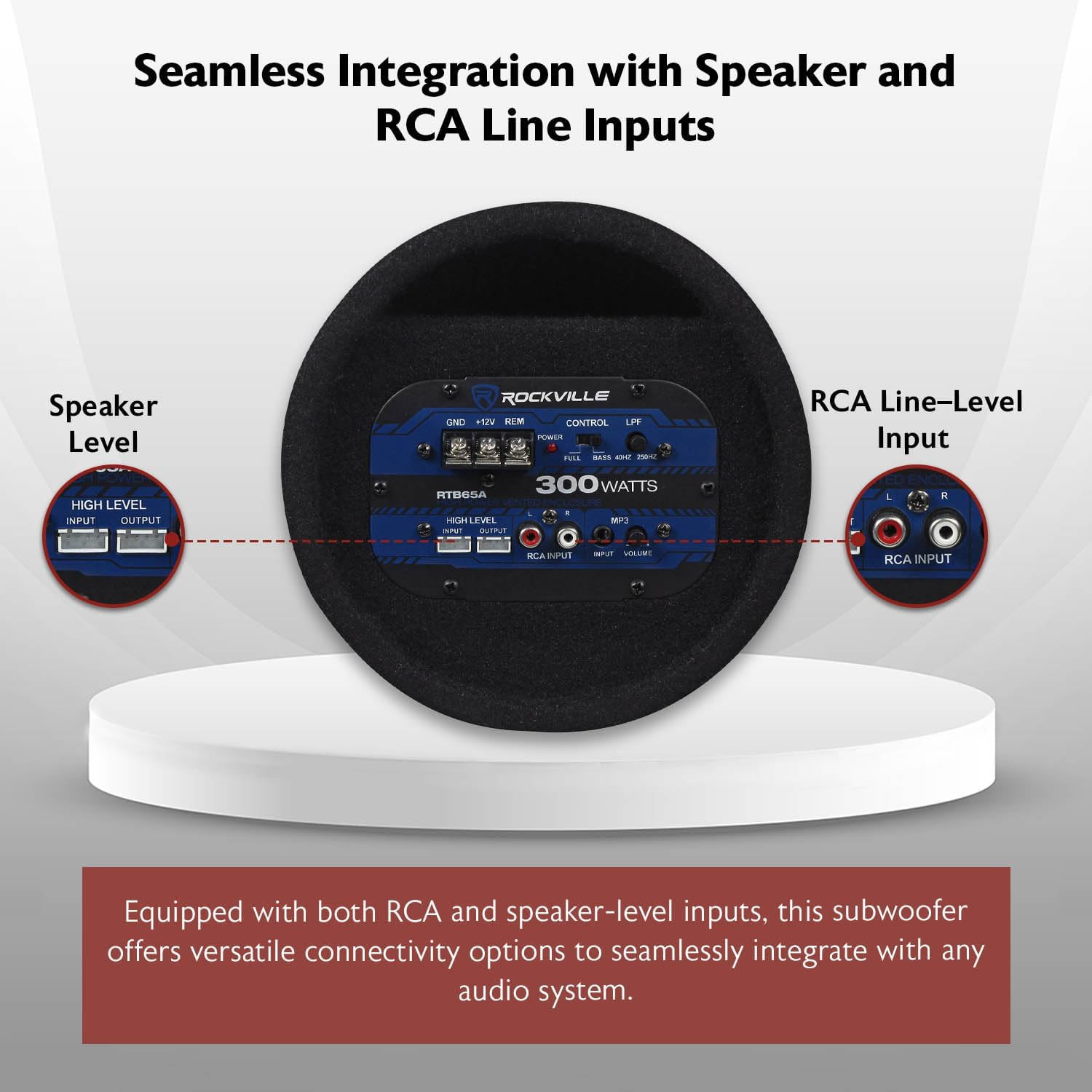 RTB65A 6.5" Powered Subwoofer Bass Tube, 300W Peak, Deep Bass, Built-In Amp, MP3