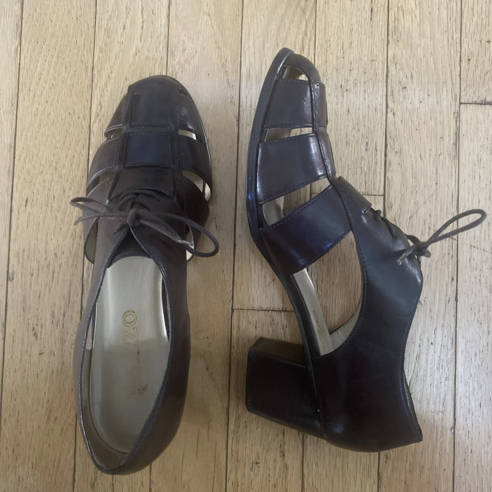 Zapatos de salón PAZZO Hechos en Brasil Talla 10 Cuero Marrón Pescador Atados Usados Foto 3 de 4