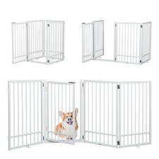 Free Standing Dog Gate with Door Walk Through, 80.5'' Extra Wide Indoor Dog F...