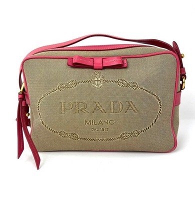 Prada Jacquard Khaki Canvas Camera Corda Peonia Crossbody Bag EBAY
