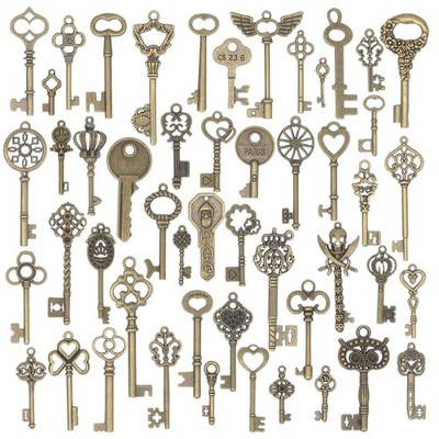 Aokbean 50Pcs Vintage Skeleton Key Charms Set Jewelry Making, Mixed Antique B...