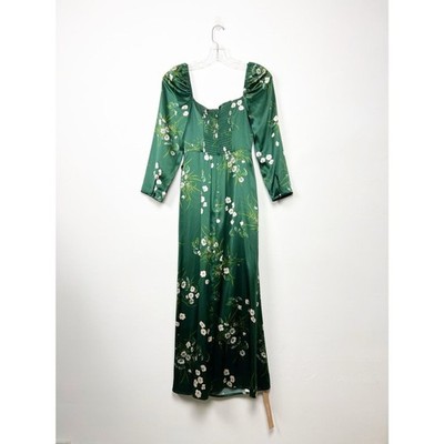 NWT Reformation Gloriana Silk Long Sleeved Midi Dress in Buena (Green Floral) 2