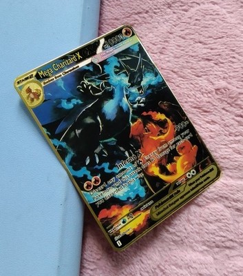 Mega Charizard X Inferno X Gold Metal Pokemon Card Collection/Gift/Display