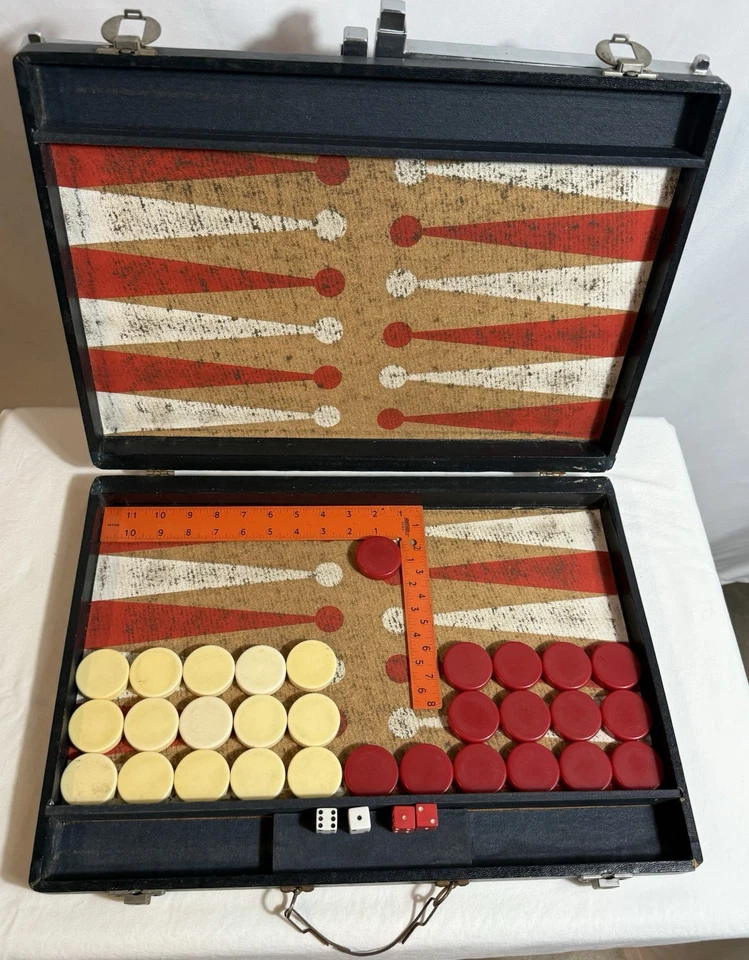 Vintage Crisloid Bakelite Backgammon Set, Red Butterscotch, original - Image 3 of 4