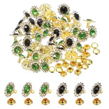 50pcs Colorful Rhinestone Rivets 11mm Sun Flower Crystal Studs, Cyan/Black