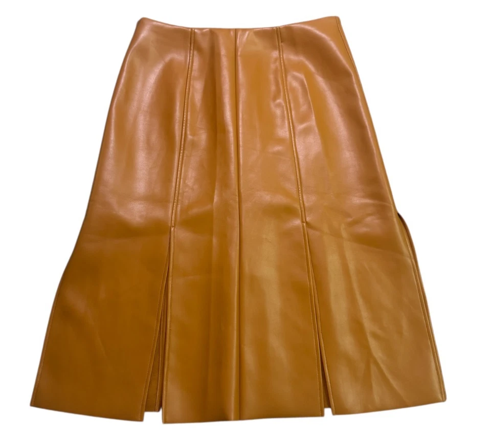 Falda midi de cuero vegano con costuras Banana Republic color tostado talla 14 Foto 2 de 4