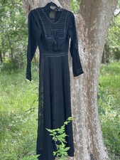 Authentic 1900s Victorian or Edwardian Black mourning dress Lightweight sheer XS