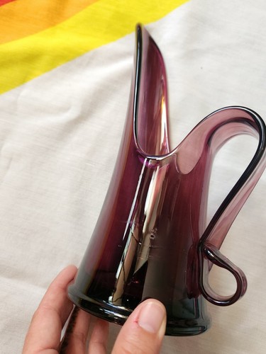 Vintage MCM LE Smith Amethyst Purple Glass Taper Candle Holder Swung Pitcher - Picture 7 of 7