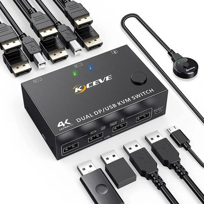 DP KVM Switch 2 PC 2 Monitore DisplayPort 4K 144Hz USB 2.0 Dual Monitor Set