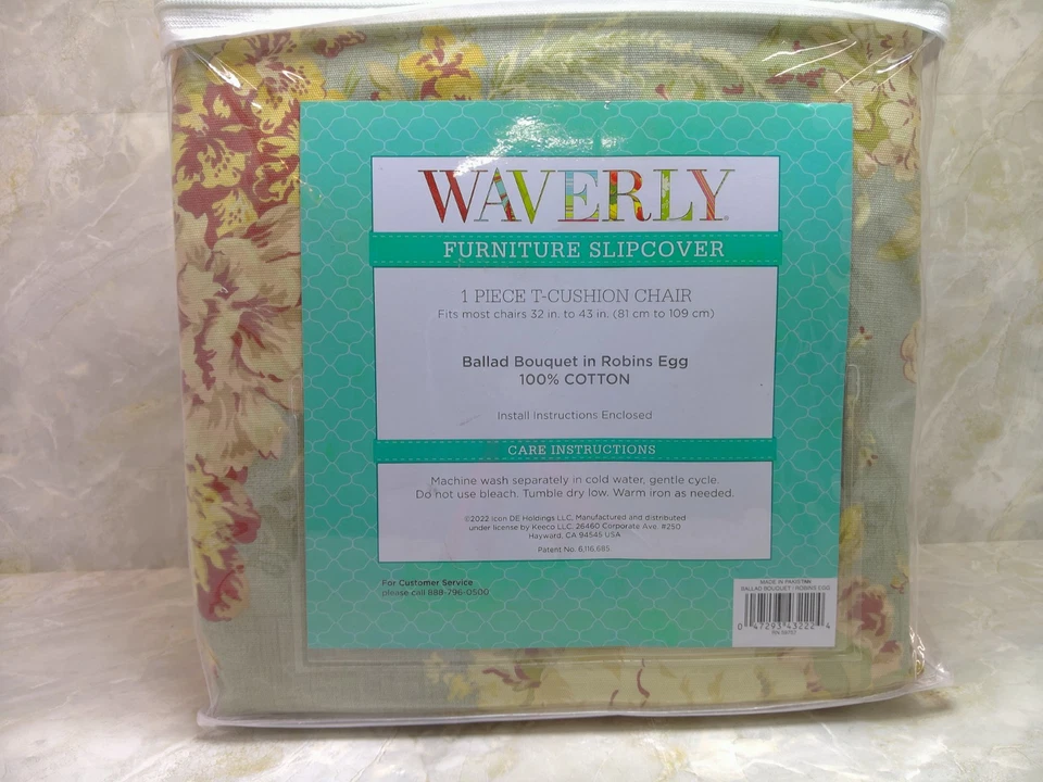 Waverly Slipcover T-Cushion Chair Ballad Bouquet In Robins Egg 32 X 43 - Image 3 of 4