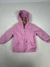 Carhartt Jacket Kids Age 3T Pink Vintage Hooded Canvas Fleece Lined Pink
