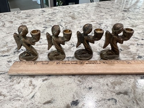 Vintage Angel Candle Holders Mid Century Brass 1950s Walter Bosse Inspired - Picture 6 of 8