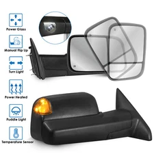 Set(2) Power Heated w/ LED Signal Temp Sensor Tow Mirrors For 2009-18 Dodge Ram