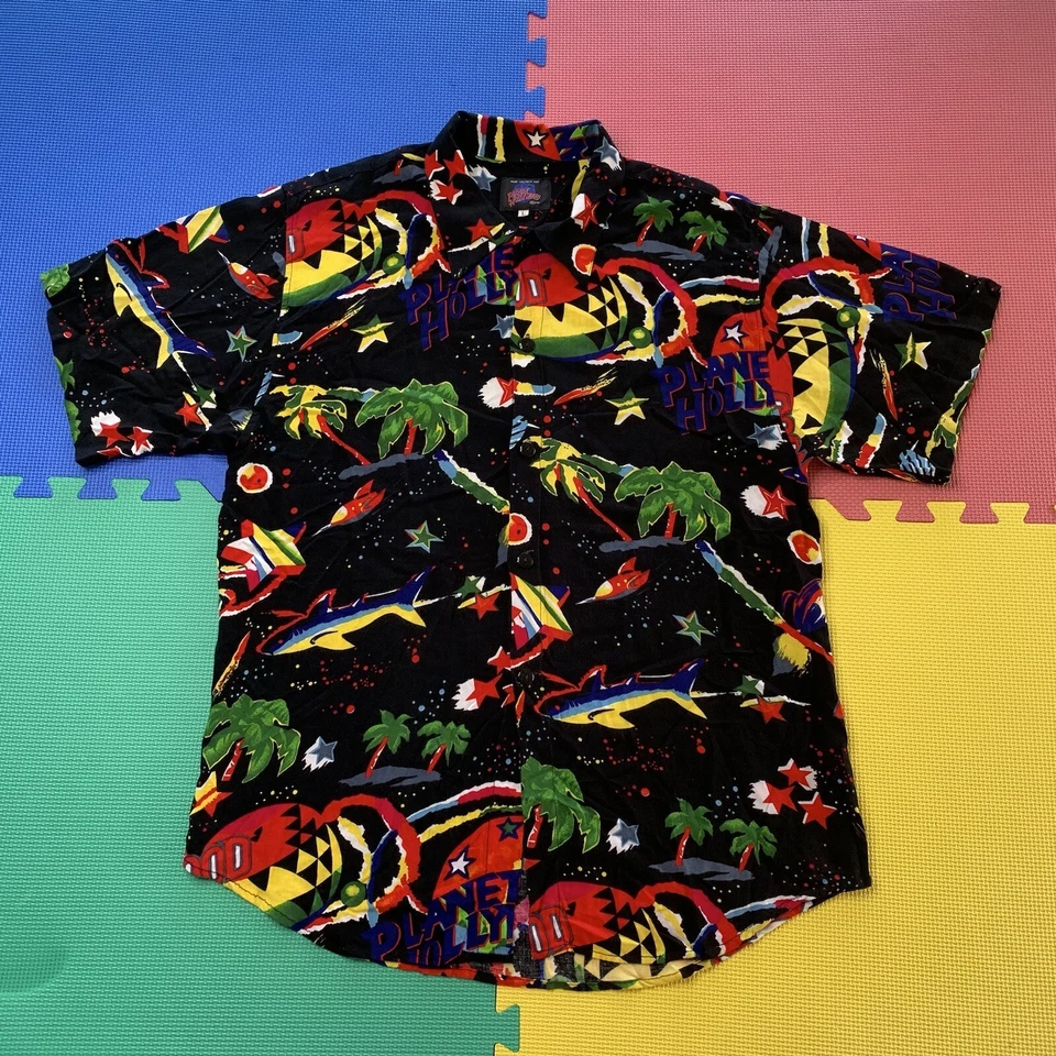 Camisa Hawaiana Vintage Planet Hollywood Talla Grande Años 90’s Botón Estampado Completo Foto 2 de 4