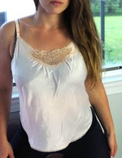 VTG OLGA Peach Silky Satin Crepe Fancy French Lace Half Slip Camisole sz M