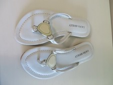 New Laura Ashley Girls' White Leather Thong Sandal w Cream Ceramic Heart Size 10