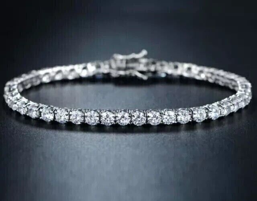 14k White Gold Round Cut Lab Grown Diamond 7.50CT Wedding Tennis Bracelet - Picture 2 of 14