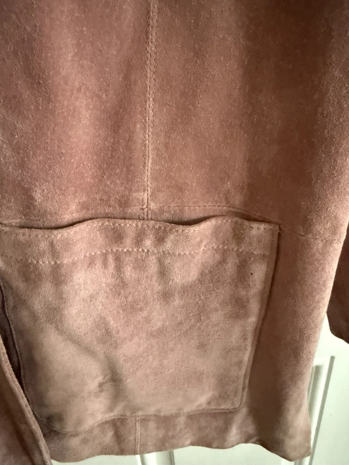 Terry Lewis Coat Suede Leather Jacket Pink Mauve Button Pockets Mid-Length Sz L - Image 4 of 4