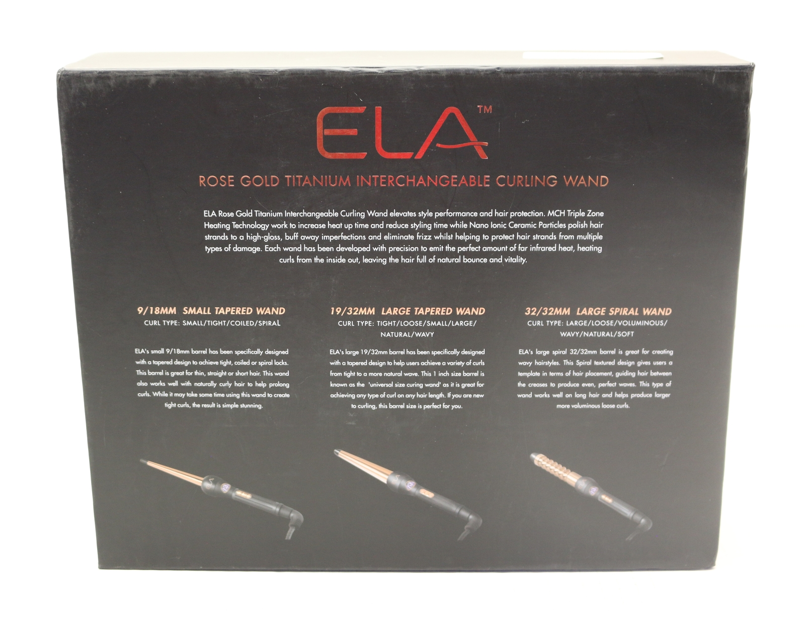 Ela Rose Gold Titanium Interchangeable Curling Wand Set 3x Barrel
