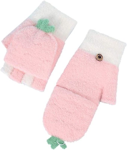 Convertible Flip Top Cartoon Knitted Gloves with Mitten Cover Kid Gloves - Picture 2 of 6
