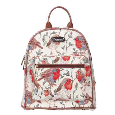Signare Rotkehlchen Vogel Weihnachten Gobelin Freizeit Daypack Rucksack Tasche Creme Vögel