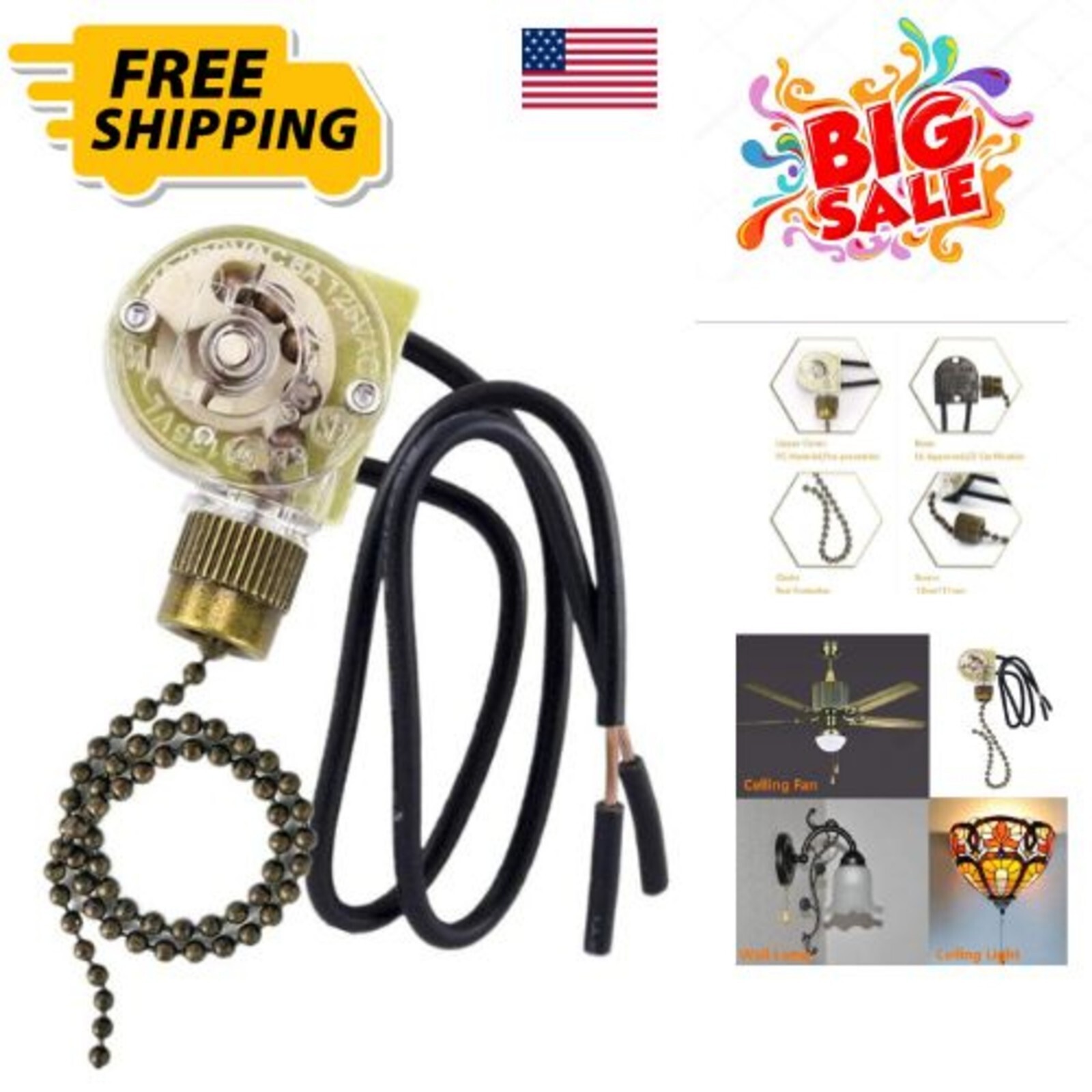 Zing Ear ZE-109 Ceiling Fan Light Pull Chain Switch Replacement-image