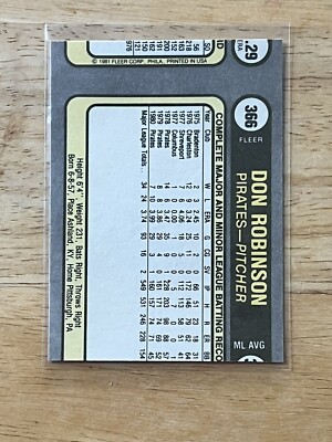 BASEBALL CARD 1981 FLEER ERROR AL BUMBRY ORIOLES WRONG BACK ODDITY