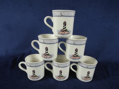 6 Totally Today Coastal Lighthouse Coffee Mugs Tea Cups Nautical Seaside 8oz