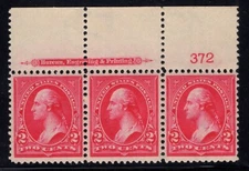U.S. - 267 - Plate Number/Imprint Strip of 3 (372) -  Never Hinged
