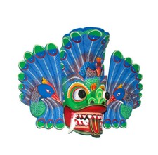 14" Sri Lankan Handmade Stunning Traditional Peacock Wooden Mask Art Sculpture