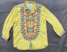 Johnny Was Biya Woman's Small Blouse Yellow Bird Animal Floral Embroidery Silk