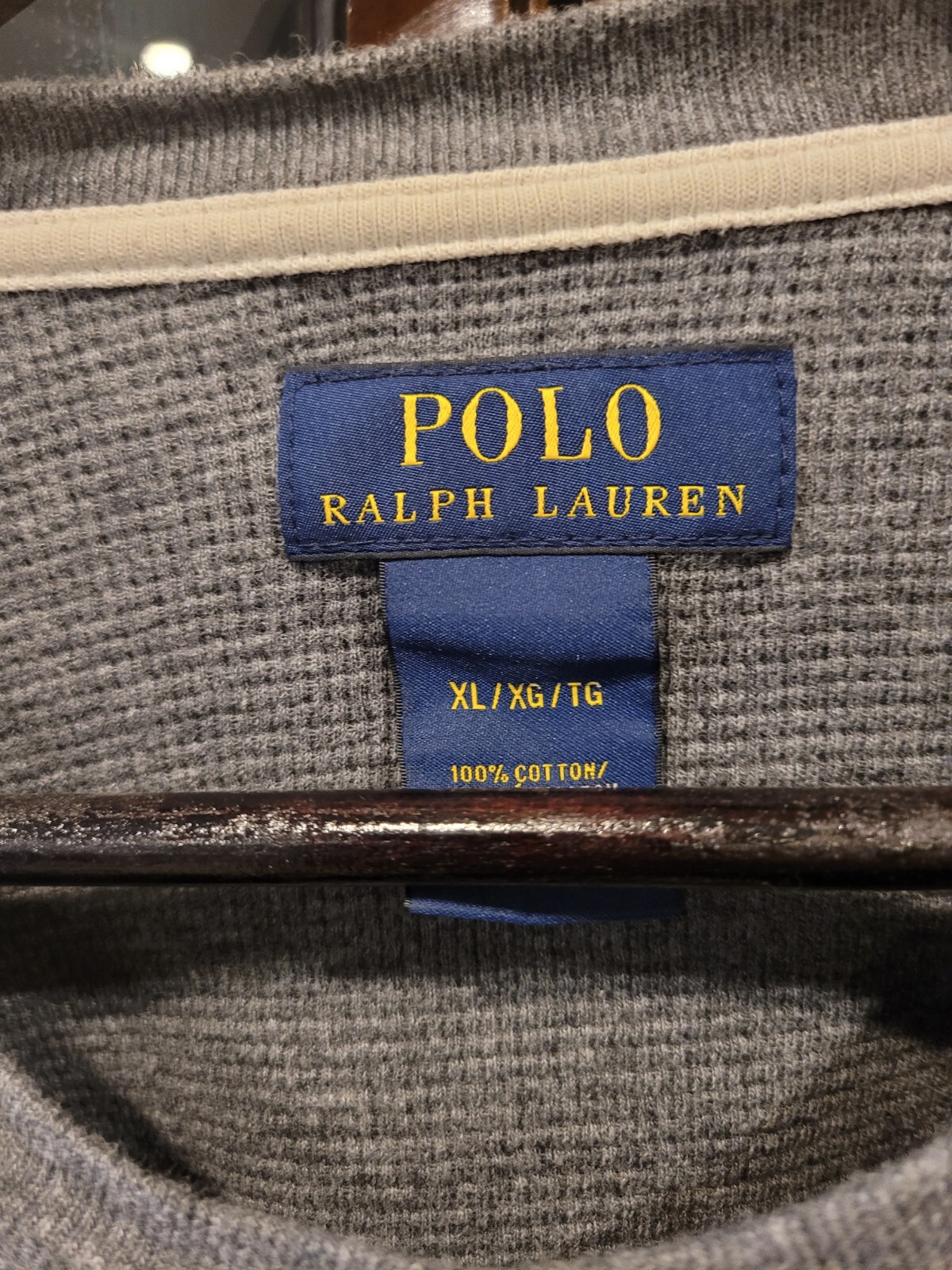 Ralph Lauren Men's Thermal Shirt Size XL X Large Gray Warm Waffle Knit