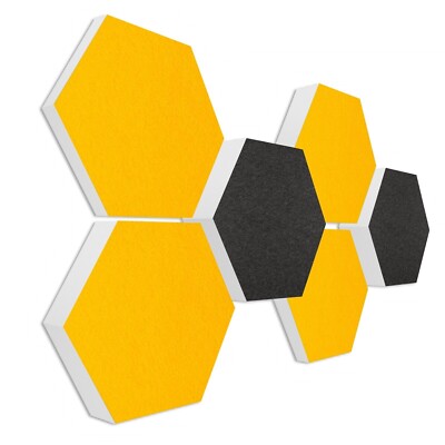 6 Basotect   G+ Akustik Elemente Honeycomb SONNENGELB + ANTHRAZIT / 3D-Set #030