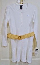 RALPH LAUREN GIRLS WHITE DRESS WITH BELT NEW WITH TAGS SIZE 12-14 / L