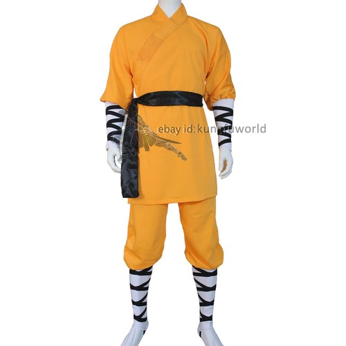 Chaqueta Pantalones de Kung Fu Tai Chi Uniforme Wing Chun Wushu Shaolin Amarillo - Imagen 3 de 15