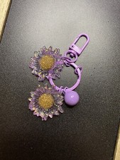 Sunflower keychain Purse Bag charm key fob with bell chain strap Purple