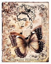 Frida Kahlo Butterfly Sepia Collage Cotton Fabric Quilt Block