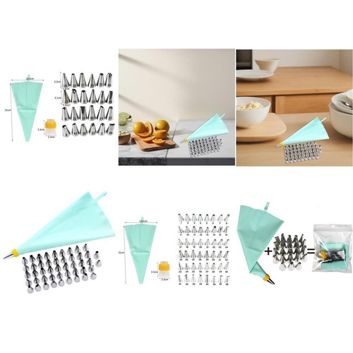 Silicone pastry bag set featuring multiple stainless steel decorating tips - Picture 10 of 16