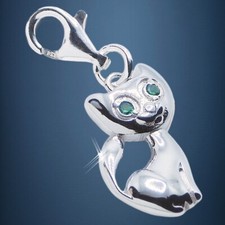 Katze Karabiner Charm 925 Sterling Silber Zirkonia Kater Anh&auml;nger f&uuml;r Armband