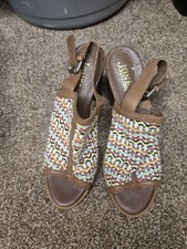 Jones brown leather/multi coloured weave peep toe sling back shoes UK 7.5 (41) 