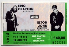 ERIC CLAPTON / ELTON JOHN billet ticket stub concert HOLLAND Rotterd 19/06/1992
